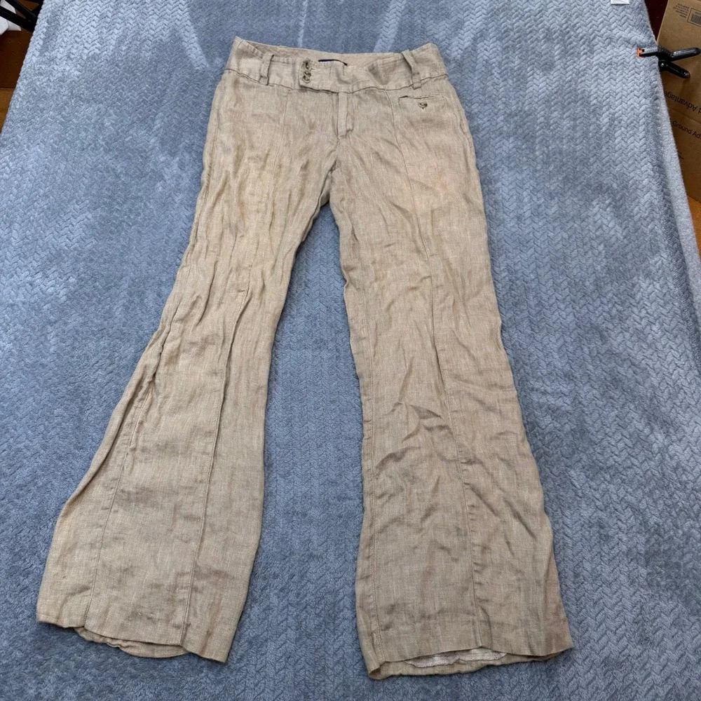 Banana Republic Pants Womens 10 Wide Leg Tan 100% Linen Summer Resort Khaki